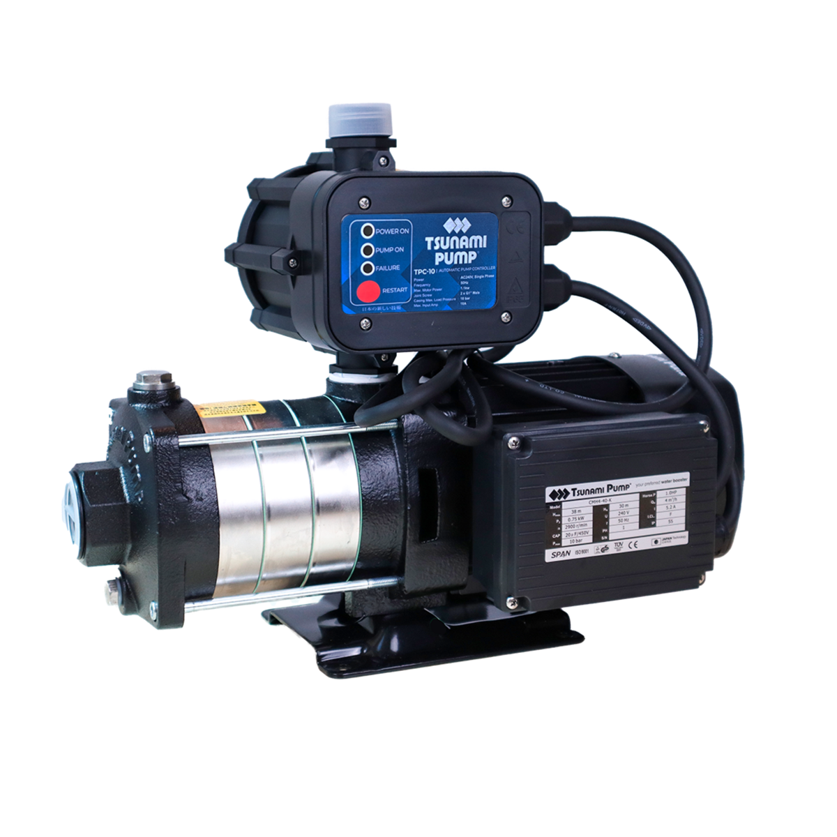Tsunami booster pump set with pressure controller — example unit